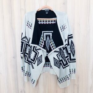 Wet‎ Seal Womens Southwestern Geometric Cardigan Size S Cream Black Boho Cowgirl